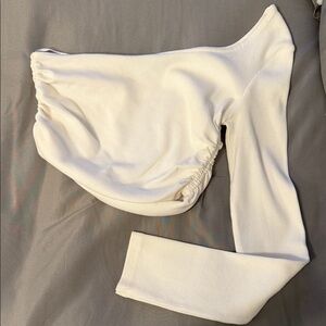 White Ribbed One-Shoulder Top